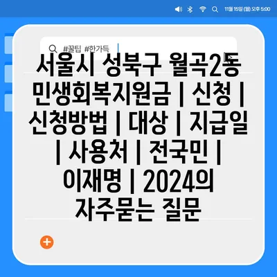 서울시 성북구 월곡2동 민생회복지원금 | 신청 | 신청방법 | 대상 | 지급일 | 사용처 | 전국민 | 이재명 | 2024