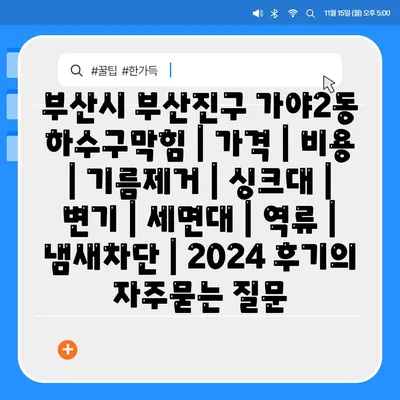 부산시 부산진구 가야2동 하수구막힘 | 가격 | 비용 | 기름제거 | 싱크대 | 변기 | 세면대 | 역류 | 냄새차단 | 2024 후기