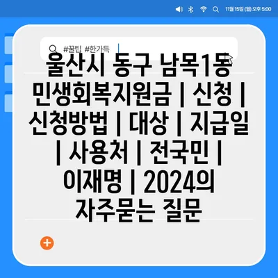 울산시 동구 남목1동 민생회복지원금 | 신청 | 신청방법 | 대상 | 지급일 | 사용처 | 전국민 | 이재명 | 2024