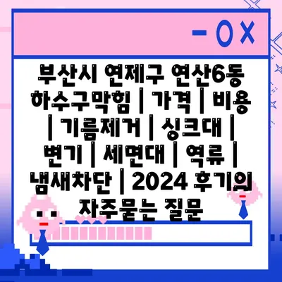 부산시 연제구 연산6동 하수구막힘 | 가격 | 비용 | 기름제거 | 싱크대 | 변기 | 세면대 | 역류 | 냄새차단 | 2024 후기