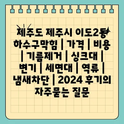 제주도 제주시 이도2동 하수구막힘 | 가격 | 비용 | 기름제거 | 싱크대 | 변기 | 세면대 | 역류 | 냄새차단 | 2024 후기