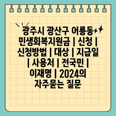 광주시 광산구 어룡동 민생회복지원금 | 신청 | 신청방법 | 대상 | 지급일 | 사용처 | 전국민 | 이재명 | 2024