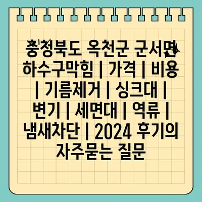 충청북도 옥천군 군서면 하수구막힘 | 가격 | 비용 | 기름제거 | 싱크대 | 변기 | 세면대 | 역류 | 냄새차단 | 2024 후기