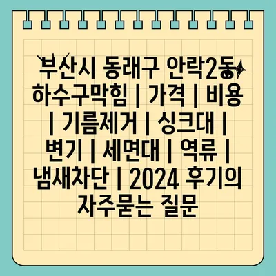 부산시 동래구 안락2동 하수구막힘 | 가격 | 비용 | 기름제거 | 싱크대 | 변기 | 세면대 | 역류 | 냄새차단 | 2024 후기