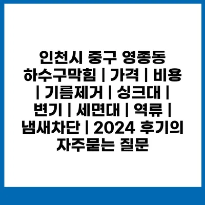 인천시 중구 영종동 하수구막힘 | 가격 | 비용 | 기름제거 | 싱크대 | 변기 | 세면대 | 역류 | 냄새차단 | 2024 후기