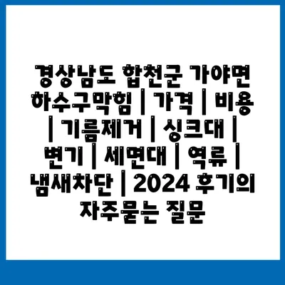 경상남도 합천군 가야면 하수구막힘 | 가격 | 비용 | 기름제거 | 싱크대 | 변기 | 세면대 | 역류 | 냄새차단 | 2024 후기