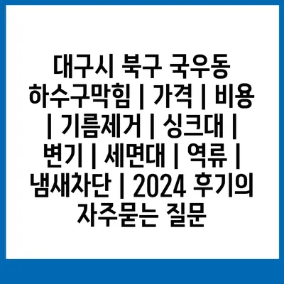 대구시 북구 국우동 하수구막힘 | 가격 | 비용 | 기름제거 | 싱크대 | 변기 | 세면대 | 역류 | 냄새차단 | 2024 후기