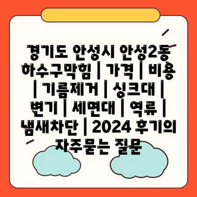 경기도 안성시 안성2동 하수구막힘 | 가격 | 비용 | 기름제거 | 싱크대 | 변기 | 세면대 | 역류 | 냄새차단 | 2024 후기