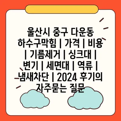 울산시 중구 다운동 하수구막힘 | 가격 | 비용 | 기름제거 | 싱크대 | 변기 | 세면대 | 역류 | 냄새차단 | 2024 후기