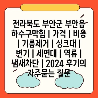 전라북도 부안군 부안읍 하수구막힘 | 가격 | 비용 | 기름제거 | 싱크대 | 변기 | 세면대 | 역류 | 냄새차단 | 2024 후기