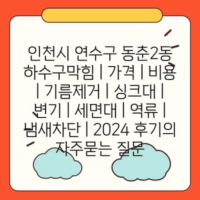 인천시 연수구 동춘2동 하수구막힘 | 가격 | 비용 | 기름제거 | 싱크대 | 변기 | 세면대 | 역류 | 냄새차단 | 2024 후기