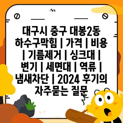 대구시 중구 대봉2동 하수구막힘 | 가격 | 비용 | 기름제거 | 싱크대 | 변기 | 세면대 | 역류 | 냄새차단 | 2024 후기