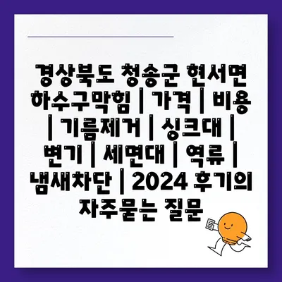 경상북도 청송군 현서면 하수구막힘 | 가격 | 비용 | 기름제거 | 싱크대 | 변기 | 세면대 | 역류 | 냄새차단 | 2024 후기