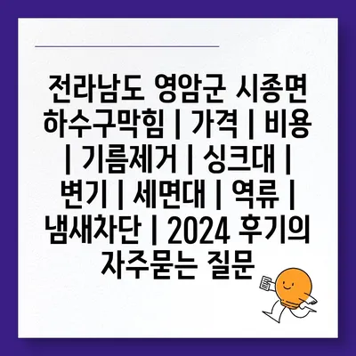 전라남도 영암군 시종면 하수구막힘 | 가격 | 비용 | 기름제거 | 싱크대 | 변기 | 세면대 | 역류 | 냄새차단 | 2024 후기