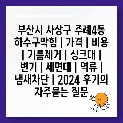 부산시 사상구 주례4동 하수구막힘 | 가격 | 비용 | 기름제거 | 싱크대 | 변기 | 세면대 | 역류 | 냄새차단 | 2024 후기