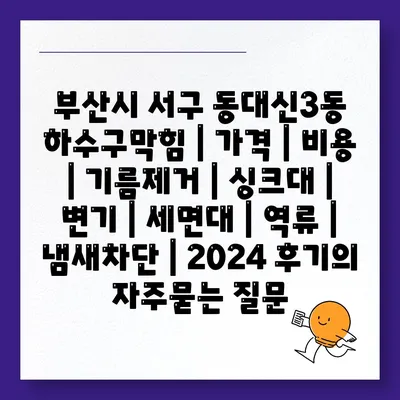 부산시 서구 동대신3동 하수구막힘 | 가격 | 비용 | 기름제거 | 싱크대 | 변기 | 세면대 | 역류 | 냄새차단 | 2024 후기