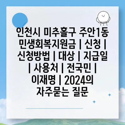 인천시 미추홀구 주안1동 민생회복지원금 | 신청 | 신청방법 | 대상 | 지급일 | 사용처 | 전국민 | 이재명 | 2024