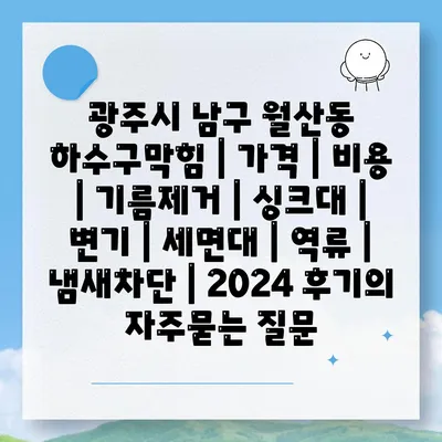 광주시 남구 월산동 하수구막힘 | 가격 | 비용 | 기름제거 | 싱크대 | 변기 | 세면대 | 역류 | 냄새차단 | 2024 후기