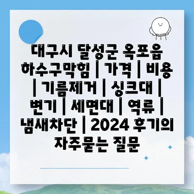 대구시 달성군 옥포읍 하수구막힘 | 가격 | 비용 | 기름제거 | 싱크대 | 변기 | 세면대 | 역류 | 냄새차단 | 2024 후기