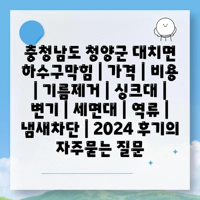 충청남도 청양군 대치면 하수구막힘 | 가격 | 비용 | 기름제거 | 싱크대 | 변기 | 세면대 | 역류 | 냄새차단 | 2024 후기