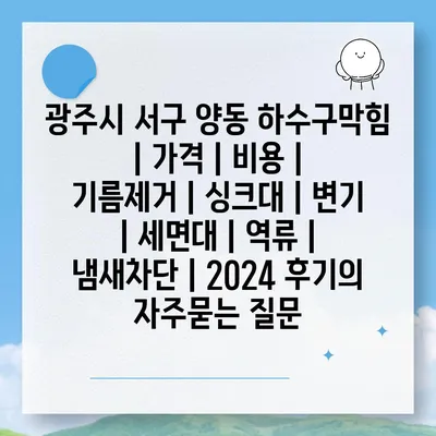 광주시 서구 양동 하수구막힘 | 가격 | 비용 | 기름제거 | 싱크대 | 변기 | 세면대 | 역류 | 냄새차단 | 2024 후기