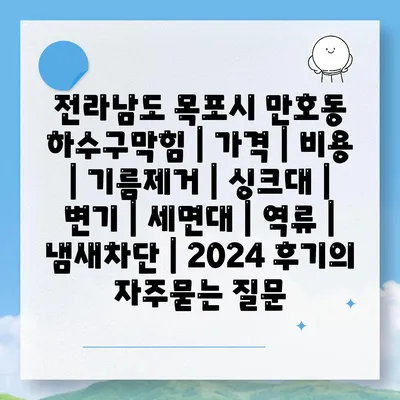 전라남도 목포시 만호동 하수구막힘 | 가격 | 비용 | 기름제거 | 싱크대 | 변기 | 세면대 | 역류 | 냄새차단 | 2024 후기