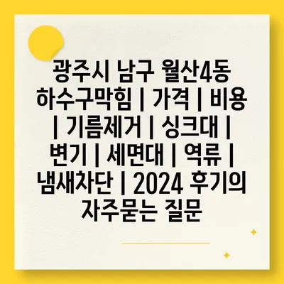 광주시 남구 월산4동 하수구막힘 | 가격 | 비용 | 기름제거 | 싱크대 | 변기 | 세면대 | 역류 | 냄새차단 | 2024 후기