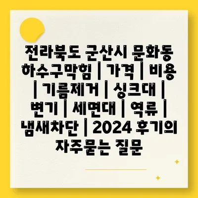 전라북도 군산시 문화동 하수구막힘 | 가격 | 비용 | 기름제거 | 싱크대 | 변기 | 세면대 | 역류 | 냄새차단 | 2024 후기