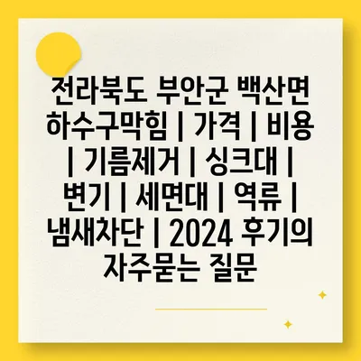 전라북도 부안군 백산면 하수구막힘 | 가격 | 비용 | 기름제거 | 싱크대 | 변기 | 세면대 | 역류 | 냄새차단 | 2024 후기