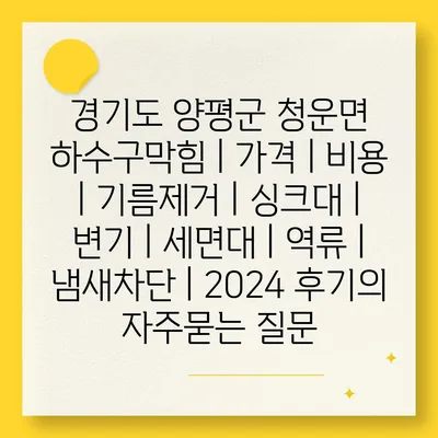 경기도 양평군 청운면 하수구막힘 | 가격 | 비용 | 기름제거 | 싱크대 | 변기 | 세면대 | 역류 | 냄새차단 | 2024 후기