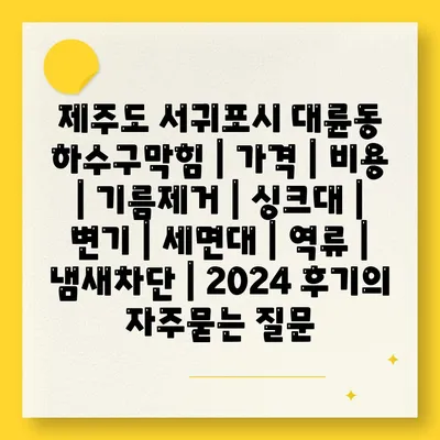 제주도 서귀포시 대륜동 하수구막힘 | 가격 | 비용 | 기름제거 | 싱크대 | 변기 | 세면대 | 역류 | 냄새차단 | 2024 후기