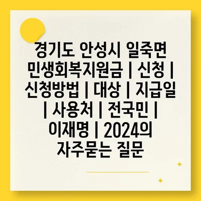 경기도 안성시 일죽면 민생회복지원금 | 신청 | 신청방법 | 대상 | 지급일 | 사용처 | 전국민 | 이재명 | 2024