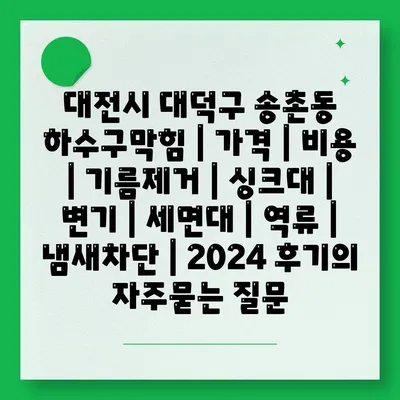 대전시 대덕구 송촌동 하수구막힘 | 가격 | 비용 | 기름제거 | 싱크대 | 변기 | 세면대 | 역류 | 냄새차단 | 2024 후기