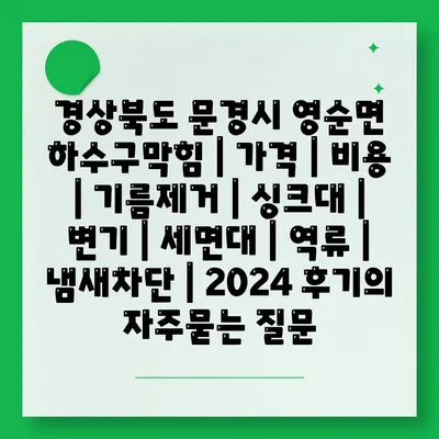 경상북도 문경시 영순면 하수구막힘 | 가격 | 비용 | 기름제거 | 싱크대 | 변기 | 세면대 | 역류 | 냄새차단 | 2024 후기