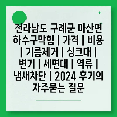 전라남도 구례군 마산면 하수구막힘 | 가격 | 비용 | 기름제거 | 싱크대 | 변기 | 세면대 | 역류 | 냄새차단 | 2024 후기