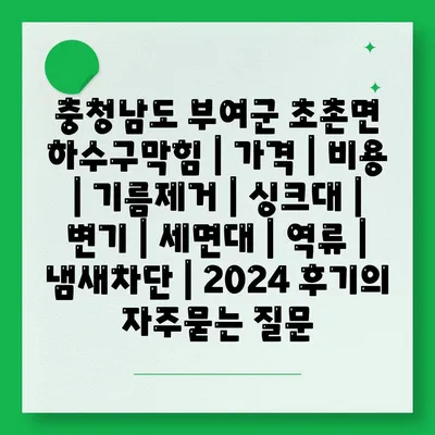 충청남도 부여군 초촌면 하수구막힘 | 가격 | 비용 | 기름제거 | 싱크대 | 변기 | 세면대 | 역류 | 냄새차단 | 2024 후기