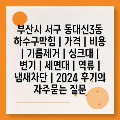 부산시 서구 동대신3동 하수구막힘 | 가격 | 비용 | 기름제거 | 싱크대 | 변기 | 세면대 | 역류 | 냄새차단 | 2024 후기