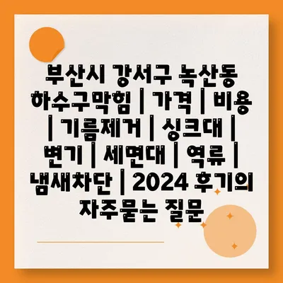 부산시 강서구 녹산동 하수구막힘 | 가격 | 비용 | 기름제거 | 싱크대 | 변기 | 세면대 | 역류 | 냄새차단 | 2024 후기