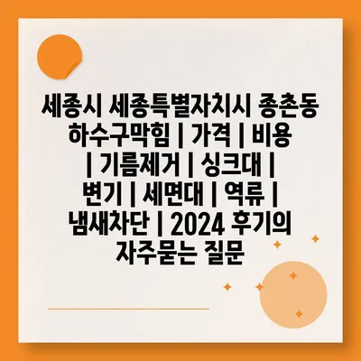 세종시 세종특별자치시 종촌동 하수구막힘 | 가격 | 비용 | 기름제거 | 싱크대 | 변기 | 세면대 | 역류 | 냄새차단 | 2024 후기