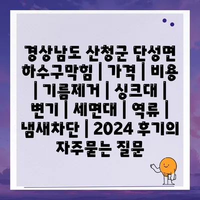 경상남도 산청군 단성면 하수구막힘 | 가격 | 비용 | 기름제거 | 싱크대 | 변기 | 세면대 | 역류 | 냄새차단 | 2024 후기