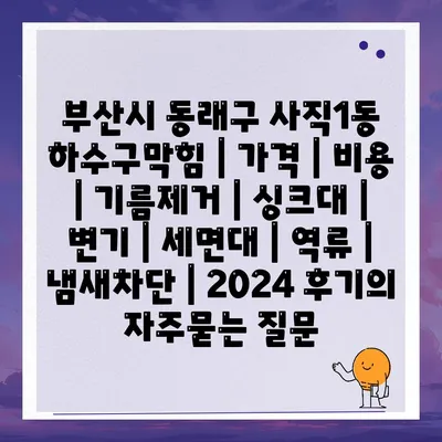 부산시 동래구 사직1동 하수구막힘 | 가격 | 비용 | 기름제거 | 싱크대 | 변기 | 세면대 | 역류 | 냄새차단 | 2024 후기