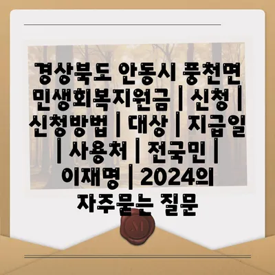 경상북도 안동시 풍천면 민생회복지원금 | 신청 | 신청방법 | 대상 | 지급일 | 사용처 | 전국민 | 이재명 | 2024