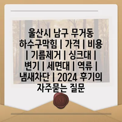 울산시 남구 무거동 하수구막힘 | 가격 | 비용 | 기름제거 | 싱크대 | 변기 | 세면대 | 역류 | 냄새차단 | 2024 후기