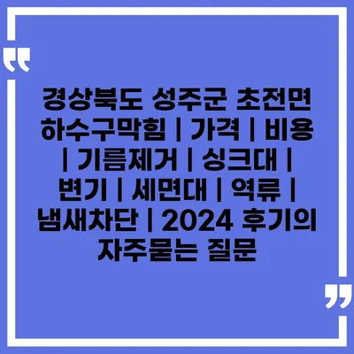 경상북도 성주군 초전면 하수구막힘 | 가격 | 비용 | 기름제거 | 싱크대 | 변기 | 세면대 | 역류 | 냄새차단 | 2024 후기