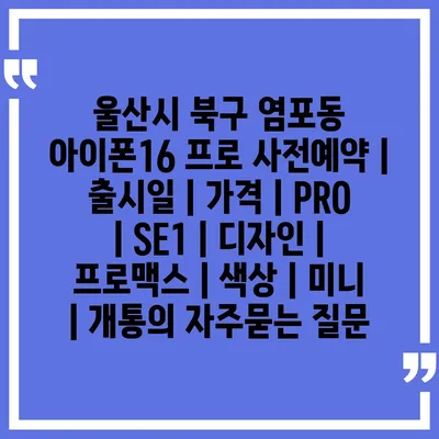 울산시 북구 염포동 아이폰16 프로 사전예약 | 출시일 | 가격 | PRO | SE1 | 디자인 | 프로맥스 | 색상 | 미니 | 개통