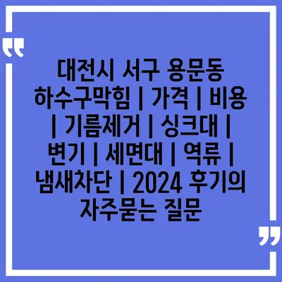 대전시 서구 용문동 하수구막힘 | 가격 | 비용 | 기름제거 | 싱크대 | 변기 | 세면대 | 역류 | 냄새차단 | 2024 후기