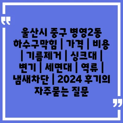 울산시 중구 병영2동 하수구막힘 | 가격 | 비용 | 기름제거 | 싱크대 | 변기 | 세면대 | 역류 | 냄새차단 | 2024 후기