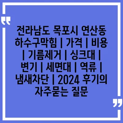 전라남도 목포시 연산동 하수구막힘 | 가격 | 비용 | 기름제거 | 싱크대 | 변기 | 세면대 | 역류 | 냄새차단 | 2024 후기