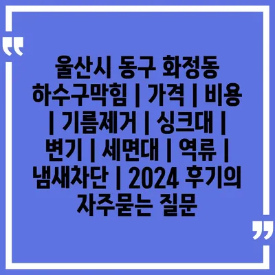 울산시 동구 화정동 하수구막힘 | 가격 | 비용 | 기름제거 | 싱크대 | 변기 | 세면대 | 역류 | 냄새차단 | 2024 후기