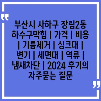 부산시 사하구 장림2동 하수구막힘 | 가격 | 비용 | 기름제거 | 싱크대 | 변기 | 세면대 | 역류 | 냄새차단 | 2024 후기